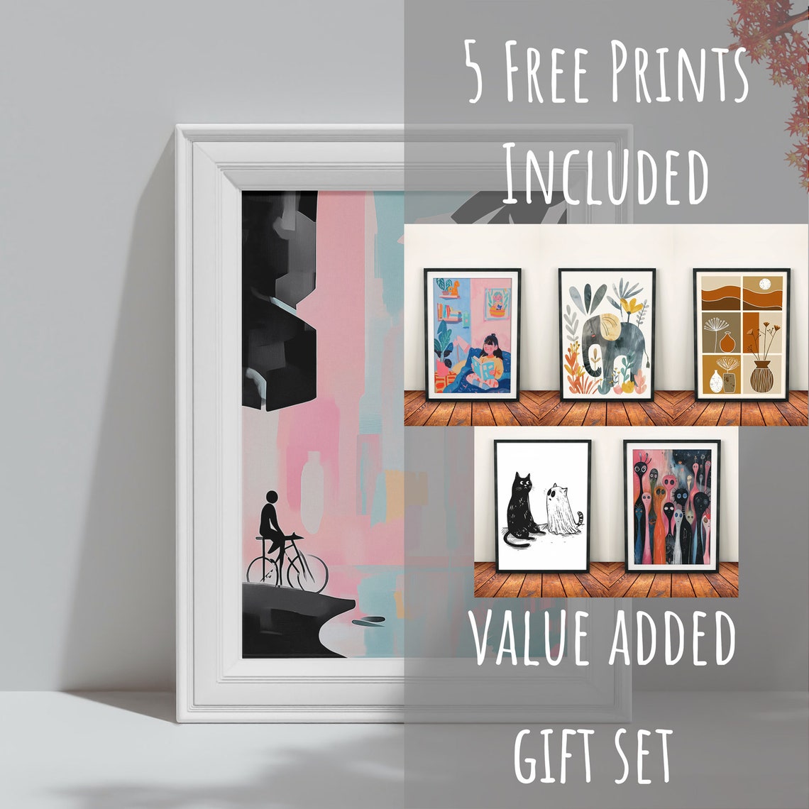 Minimalist Cyclist Silhouette Over Pastel City Water Art Poster - Image 3