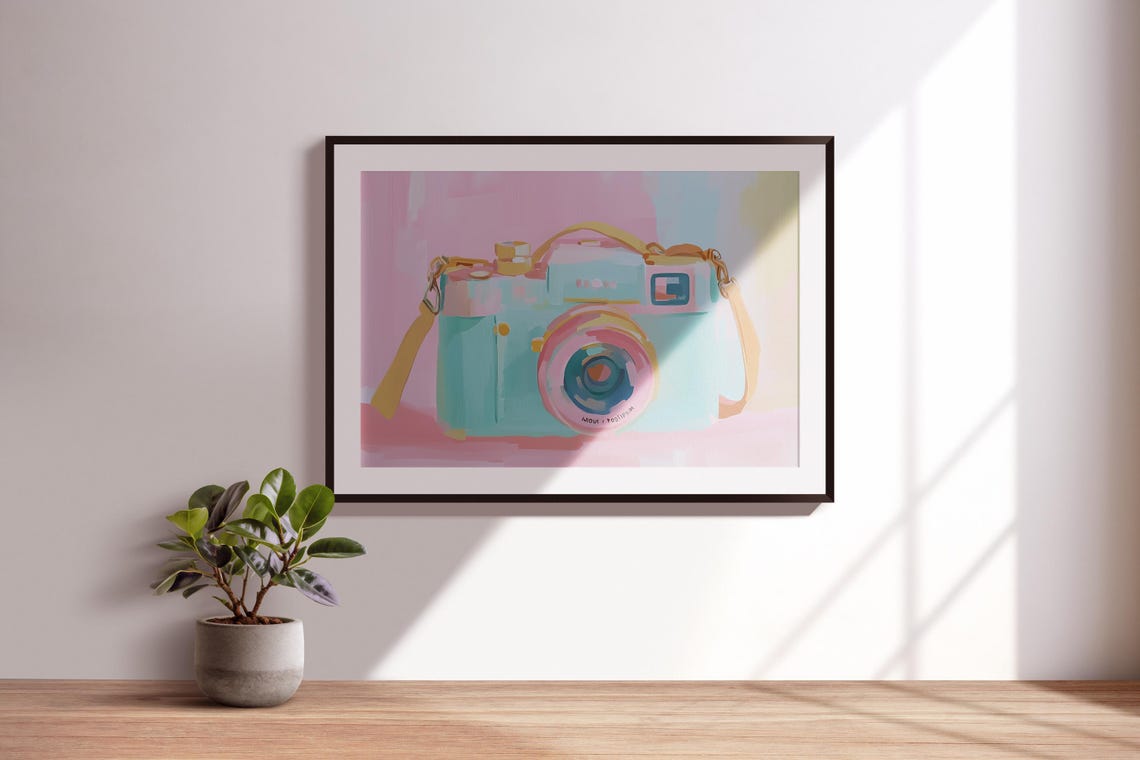 Mint Vintage Camera Retro Photography Pastel Art Wall Poster - Image 3