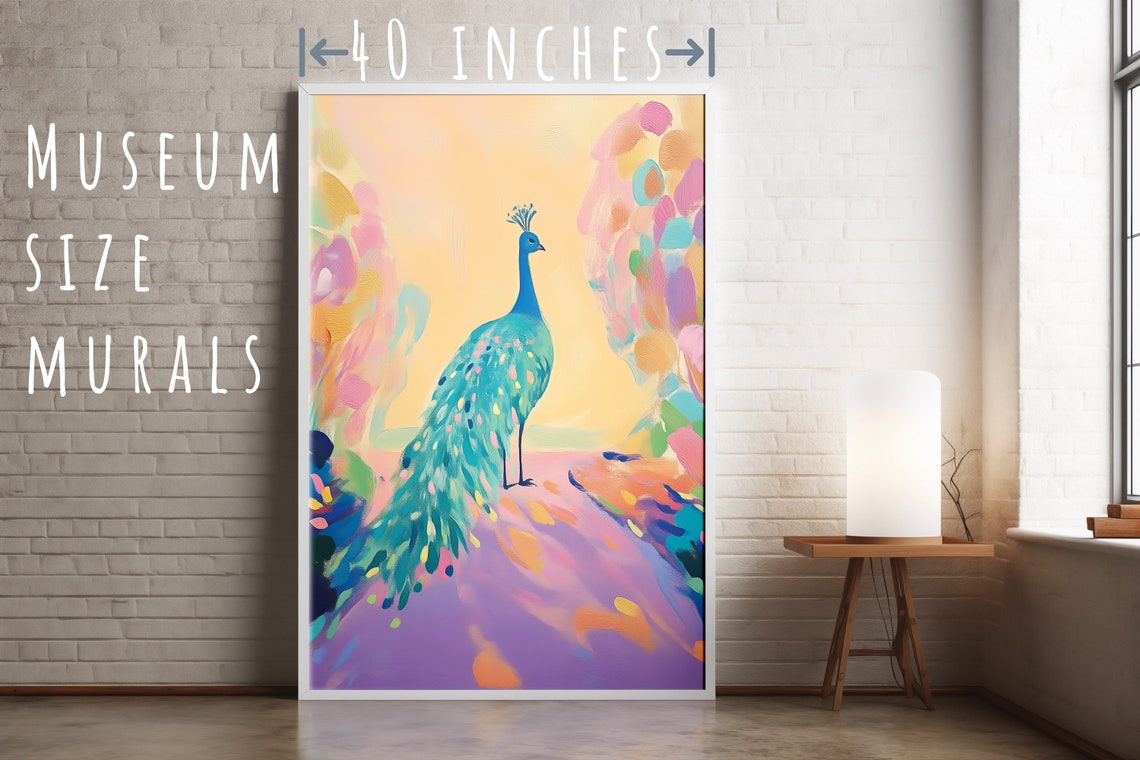 Teal Peacock in Colorful Garden Nursery Whimsical Art Poster - Image 5