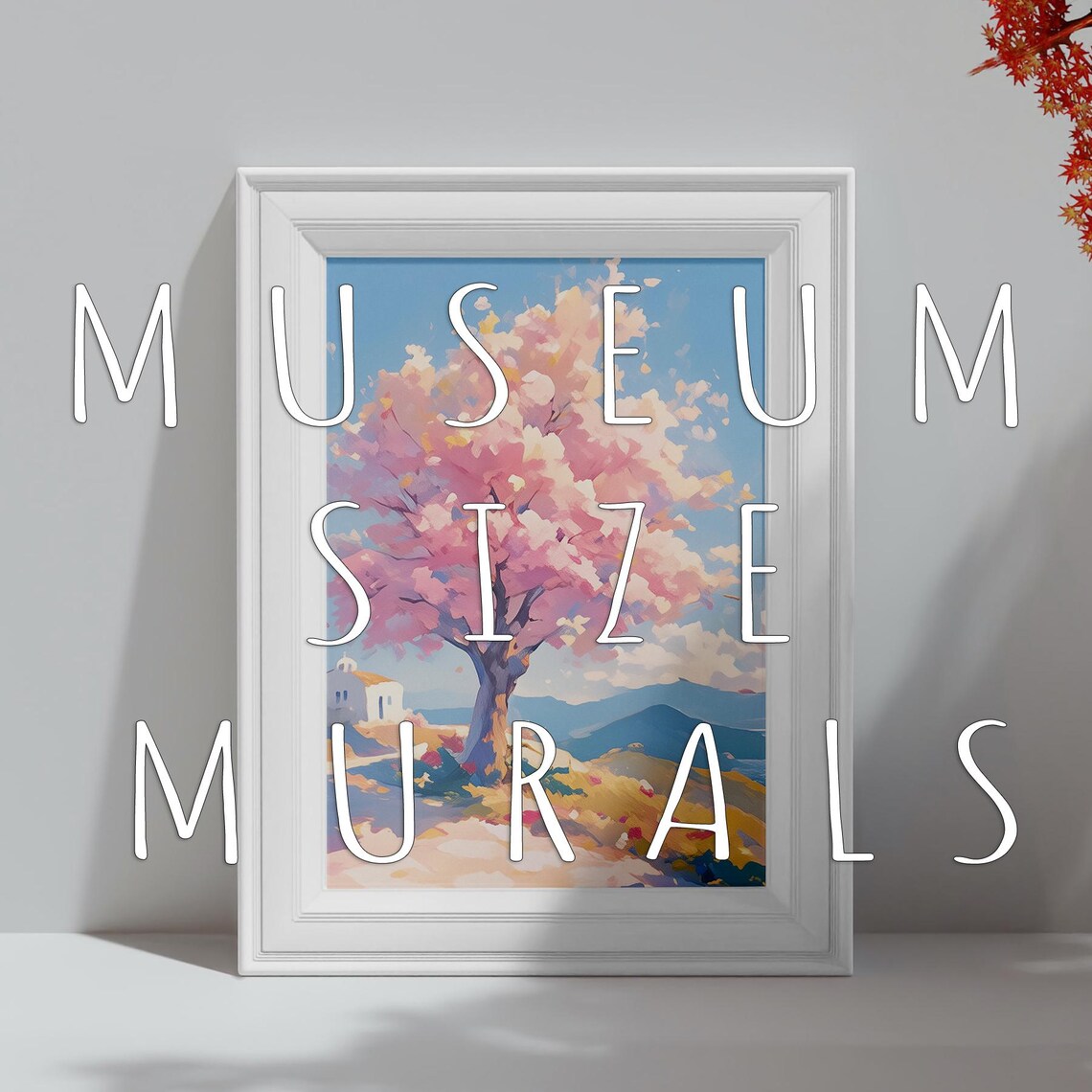 Cherry Blossom Tree Full Bloom Hill Overlooking Sea Mountains Spring Poster - Image 3