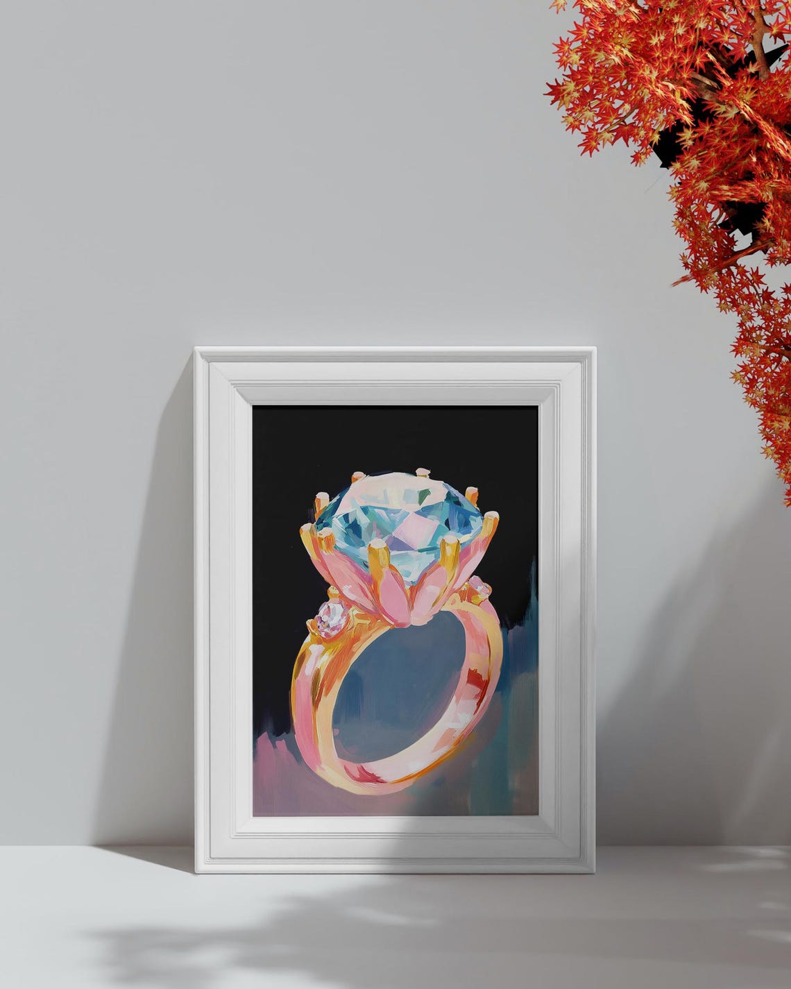 Blue Diamond Solitaire Engagement Ring Gold Band Jewelry Art Poster - Image 4