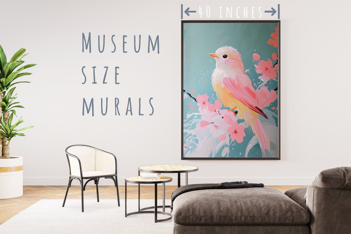 Pink and White Bird on Cherry Blossom Branch Spring Nature Art Poster - Image 5