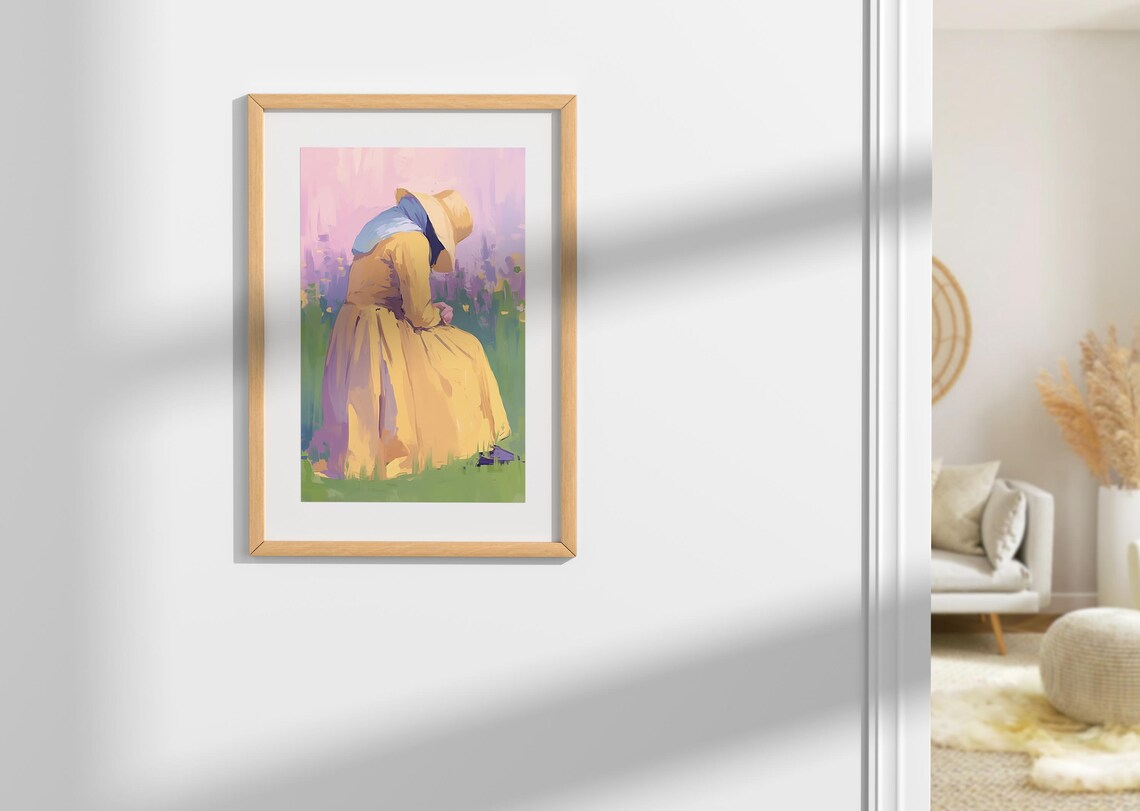 Faceless Woman In Yellow Dress And Sun Hat Among Wildflowers Poster - Image 2