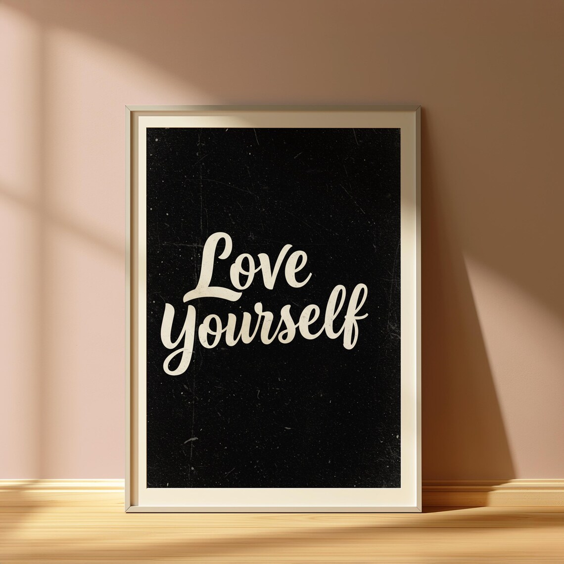 Love Yourself Retro Cream Script on Distressed Black Vintage Quote Poster