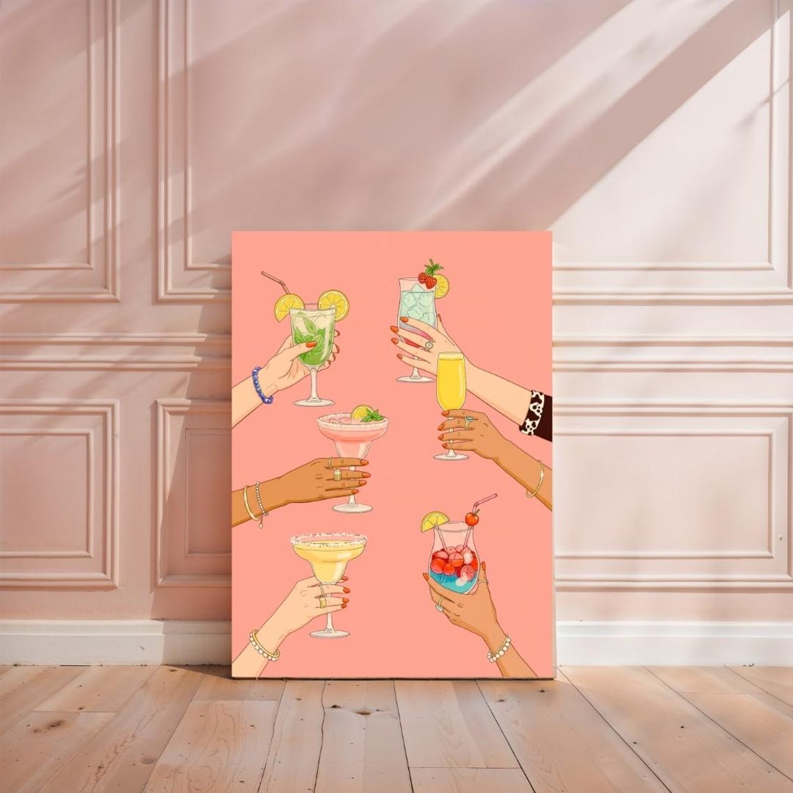 Vibrant Cocktail Hands Girls Night Cheers Party Illustration Poster