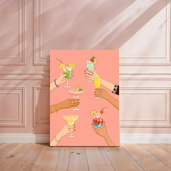 Vibrant Cocktail Hands Girls Night Cheers Party Illustration Poster