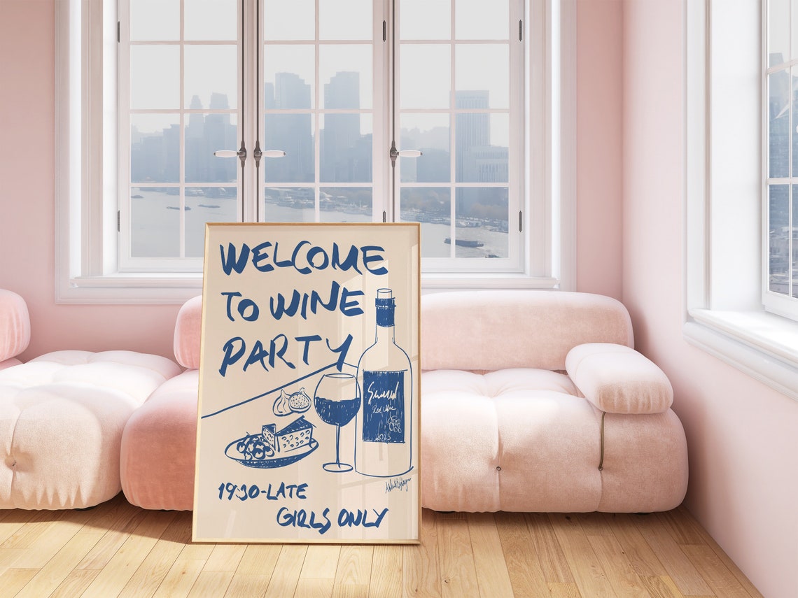 Welcome to Wine Party Girls Only 19:30 Navy Blue Kitchen Poster - Image 3