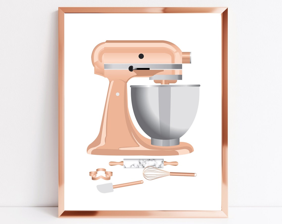 Rose Gold Stand Mixer Kitchen Baking Tools Minimalist Cooking Poster