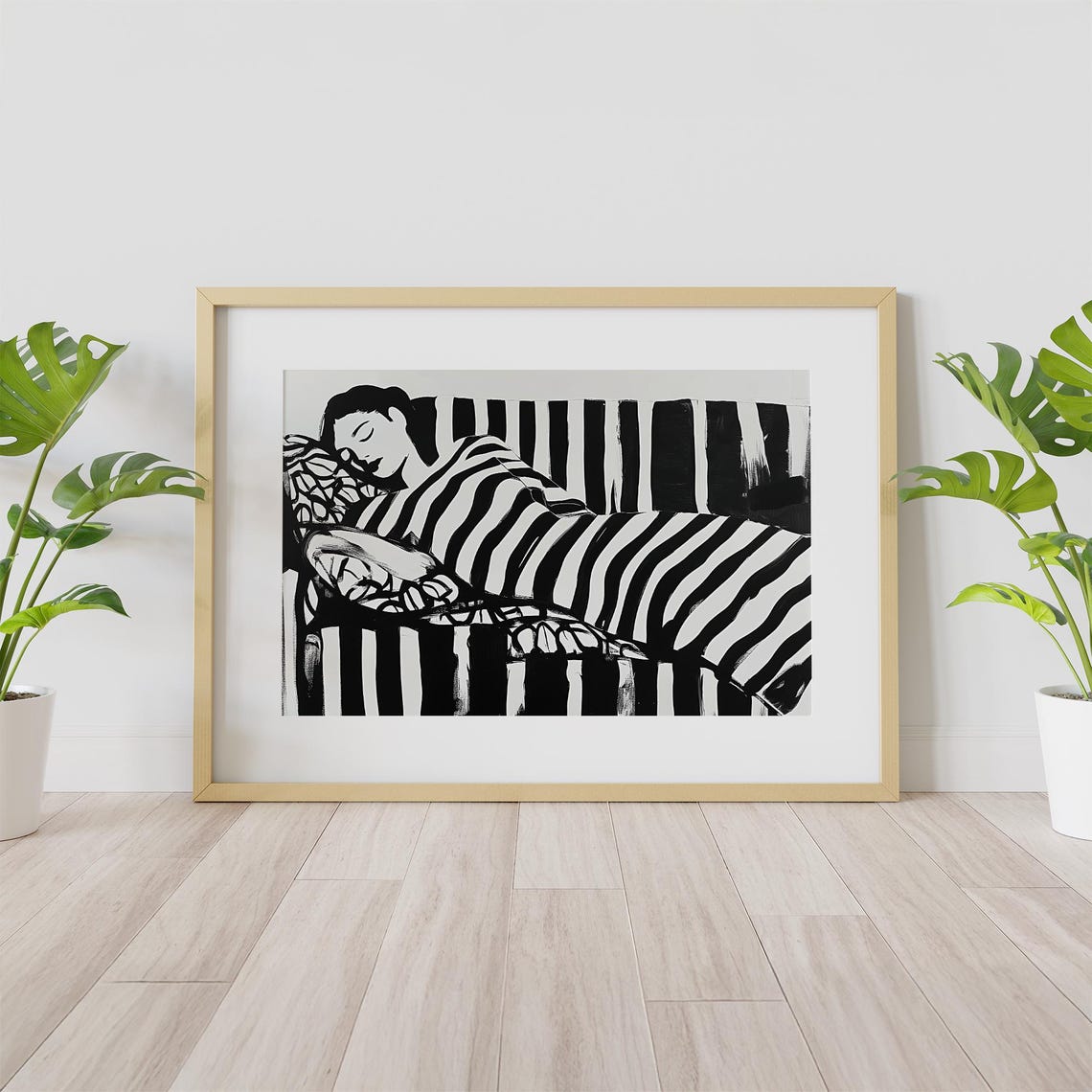 Abstract Woman in Black Stripes, Contemporary Wall Art Print - Image 4