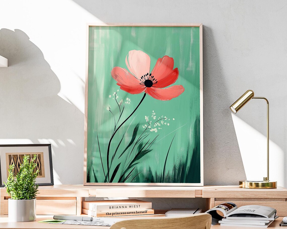 Abstract Red Poppy Art Print, Minimalist Floral Decor - Image 2