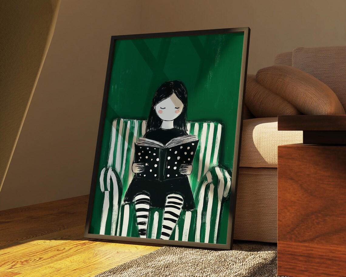 Modern Reading Woman, Minimalist Book Nook Portrait - Image 4