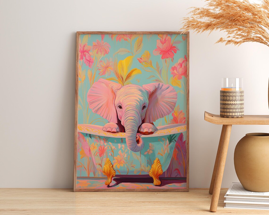 Elephant In Bathtub, Funny Bathroom Decor - Image 2