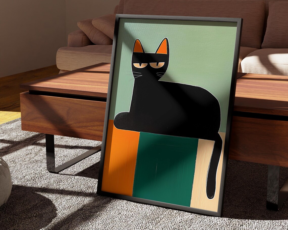Black Cat Geometric Art Print, Atomic Mid-Century - Image 4
