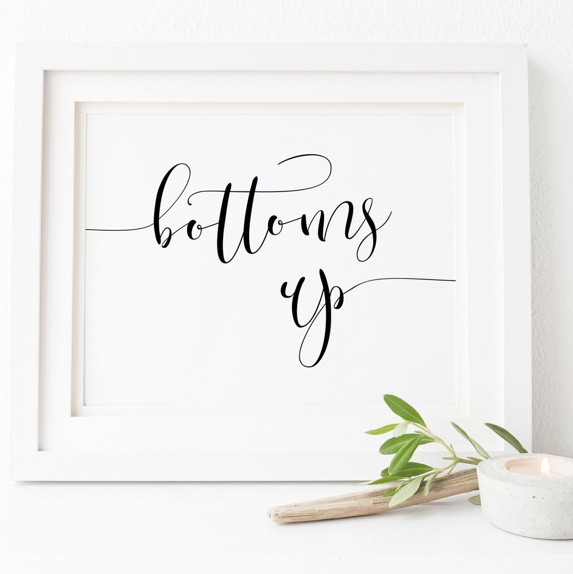 Bottoms Up Wedding Bar Cheers Elegant Black Calligraphy Sign Poster