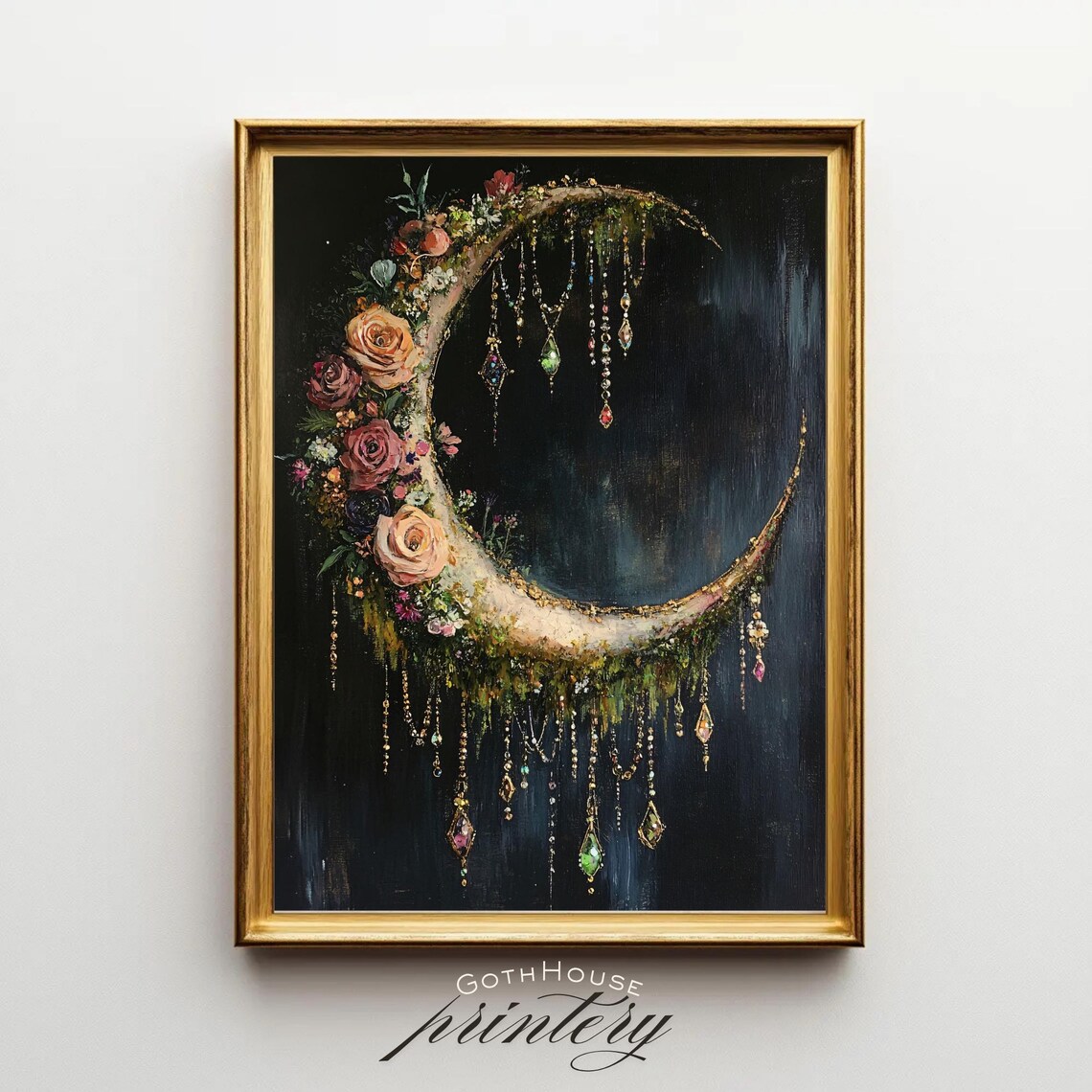 Boho Gothic Crescent Moon Art Print, Mystical