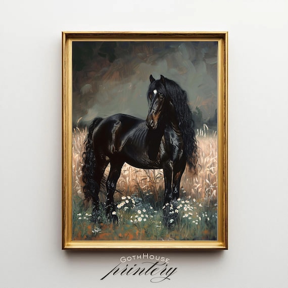 Black Horse Gothic Western Decor Art Print