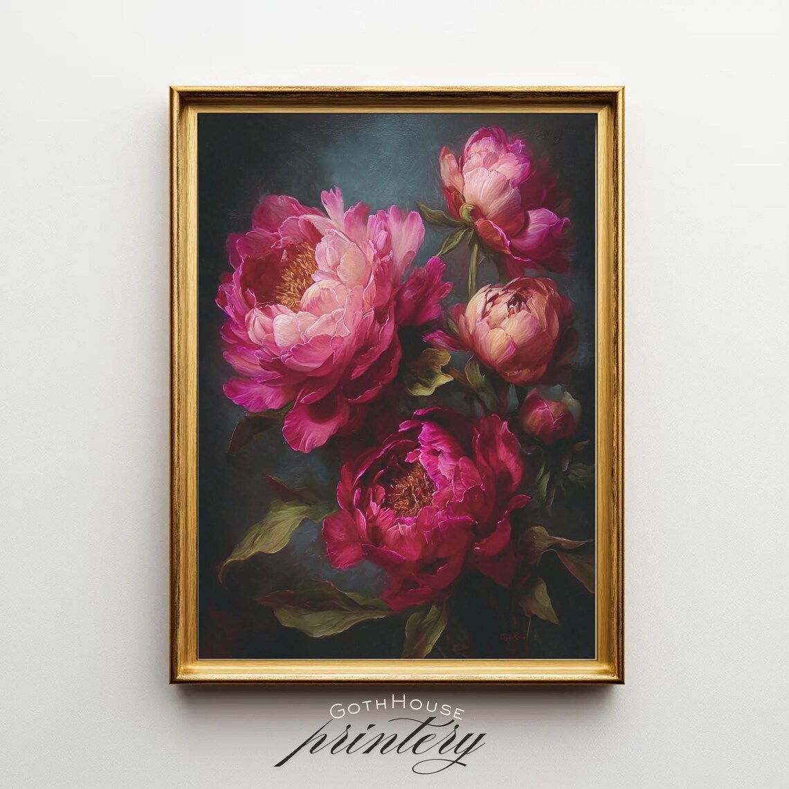 Peony Oil Painting, Dark Academia Botanical Art