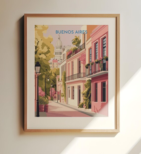 Buenos Aires Argentina Colorful Colonial Street Travel Poster City Art