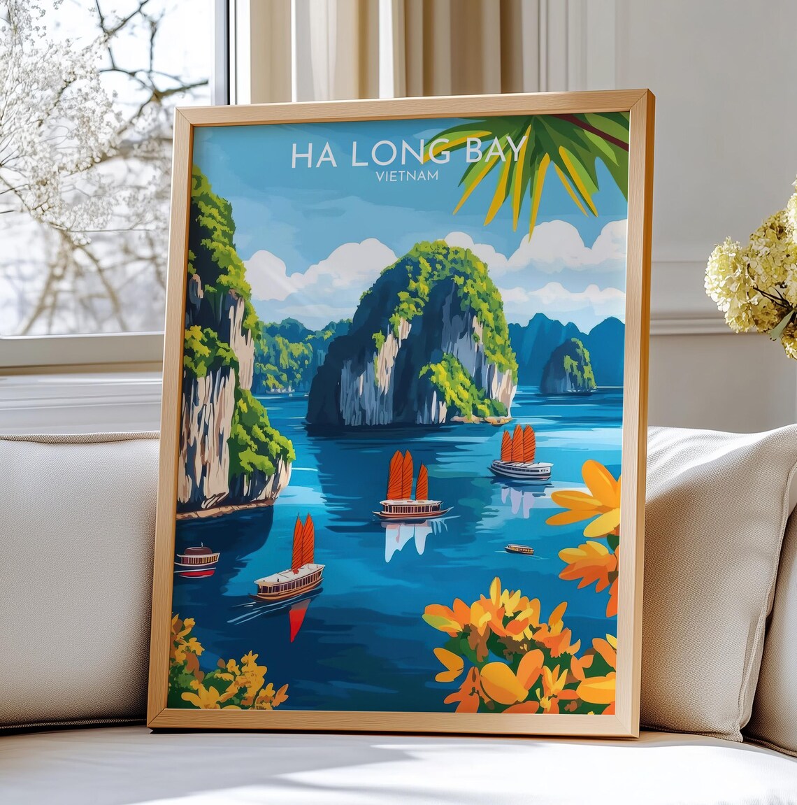 Ha Long Bay Vietnam Limestone Karst Junk Boat Travel Art Poster