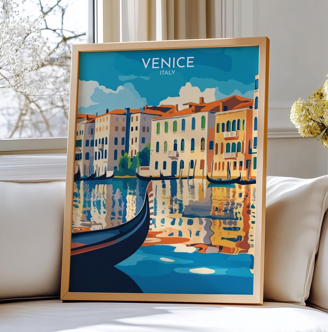 Venice Italy Canal Gondola Old Town Vintage Travel Art Poster