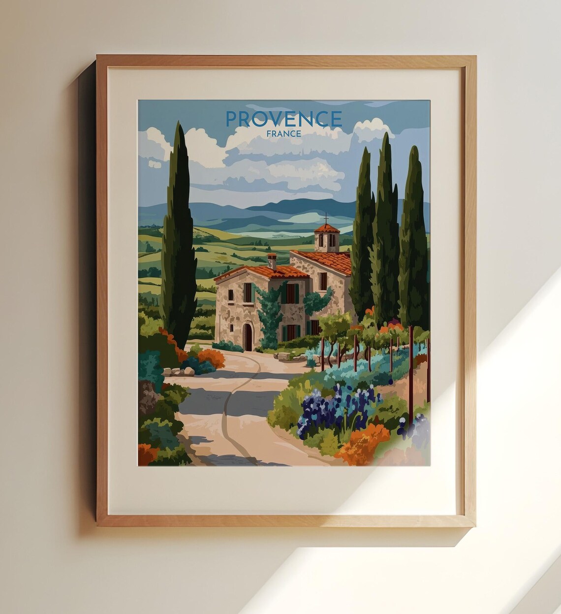 Provence France Stone Farmhouse Cypress Countryside Travel Poster