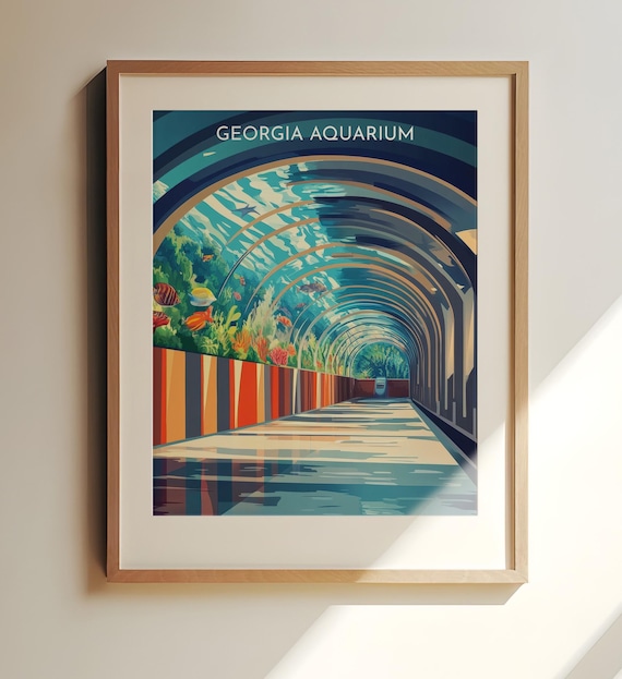 Georgia Aquarium Ocean Tunnel Colorful Coral Reef Fish Travel Poster