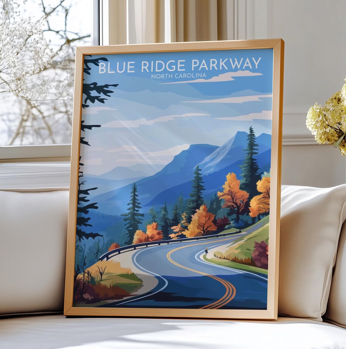 Blue Ridge Parkway North Carolina Autumn Road Vintage Travel Poster