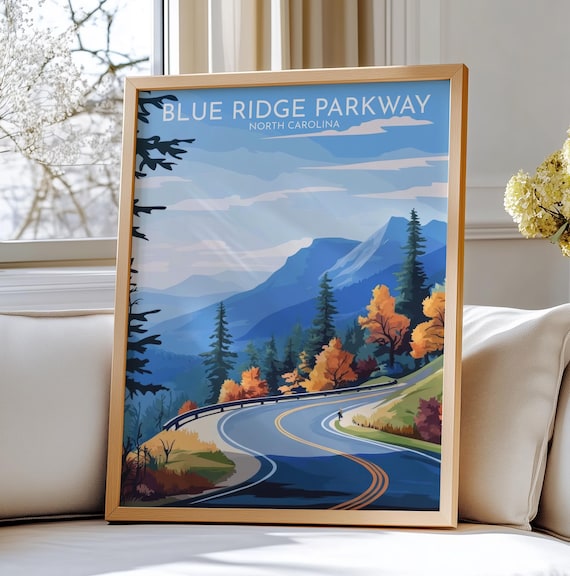 Blue Ridge Parkway North Carolina Autumn Road Vintage Travel Poster