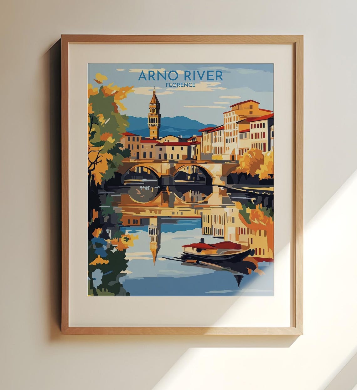 Arno River Florence Bridge Reflections Vintage Italy Travel Poster