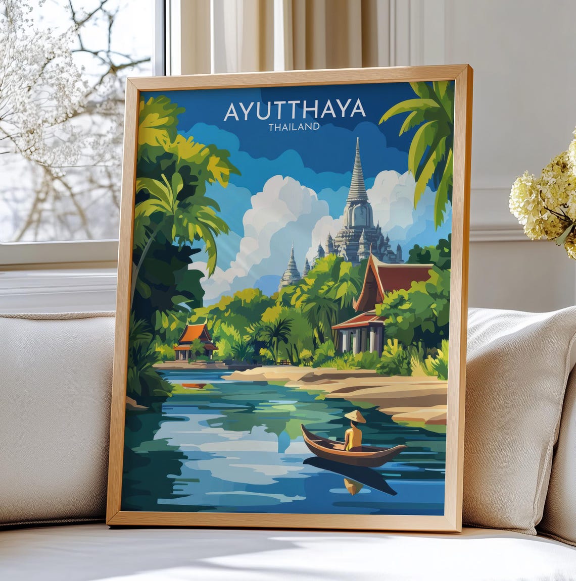 Ayutthaya Thailand Ancient Temple Riverside Tropical Travel Poster