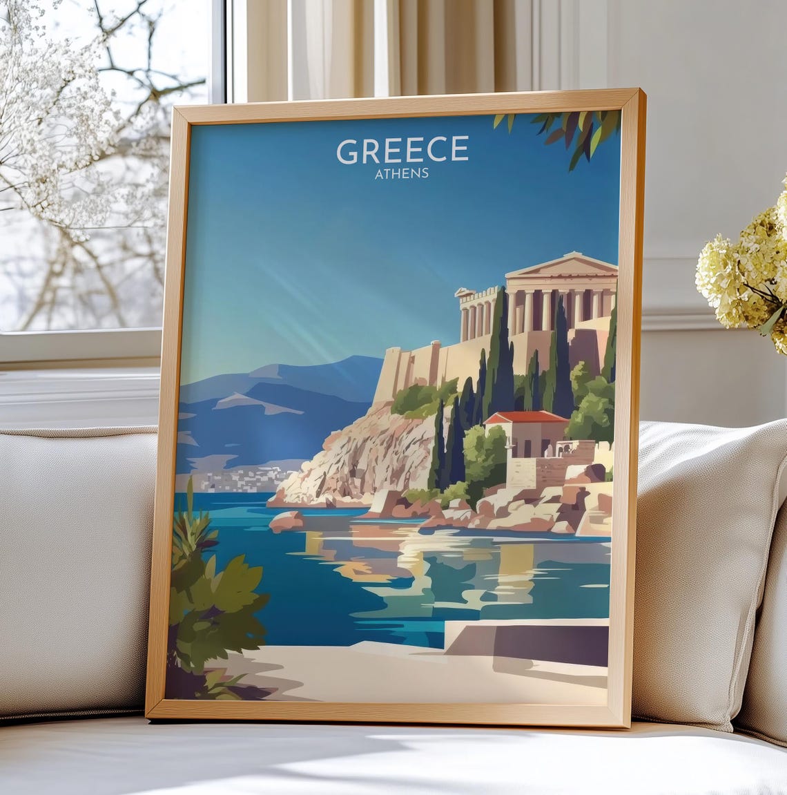 Athens Greece Acropolis Parthenon Hillside Vintage Travel Art Poster