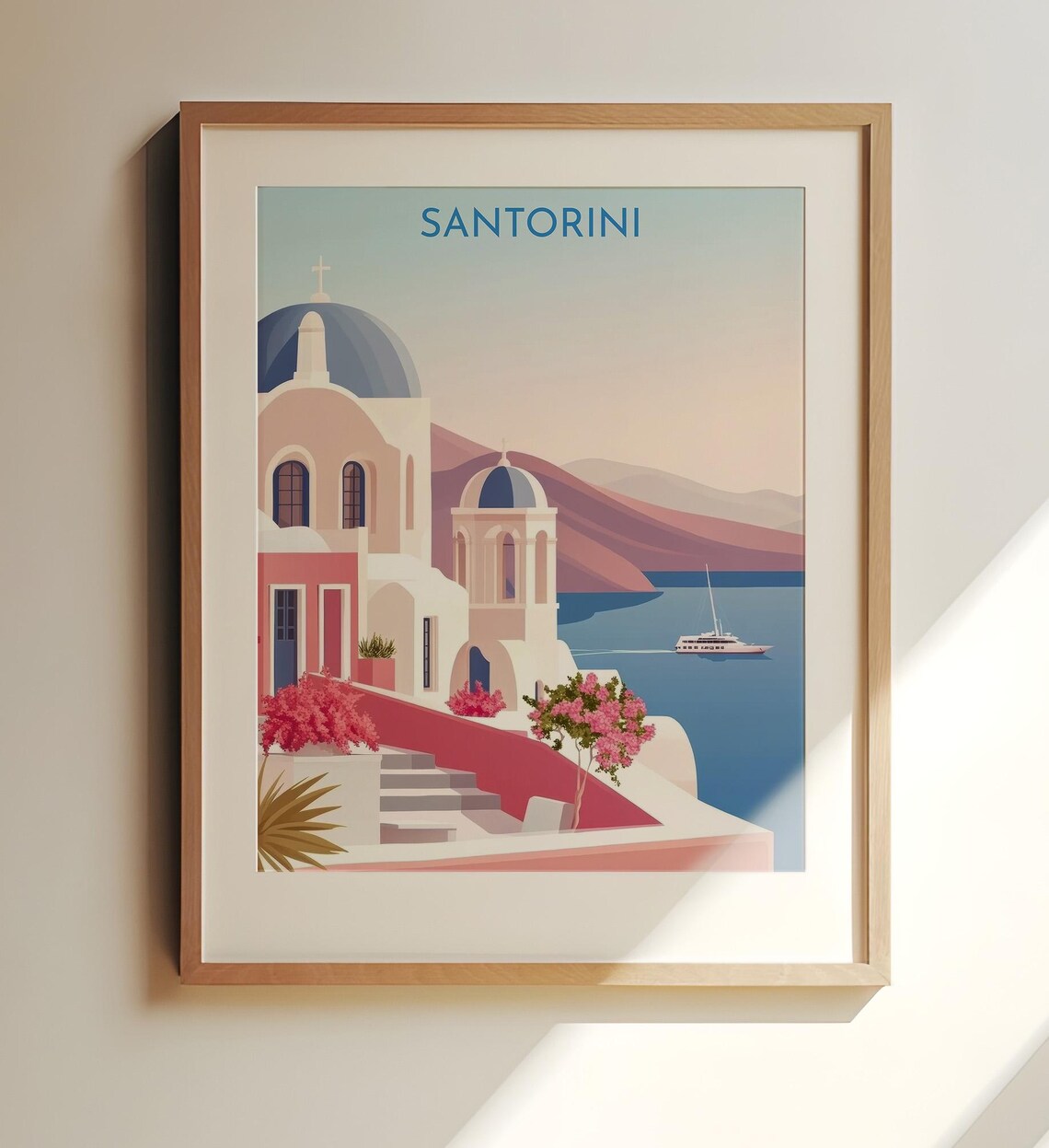 Santorini Greece Blue Domes Oia Village Aegean Sea Travel Art Poster