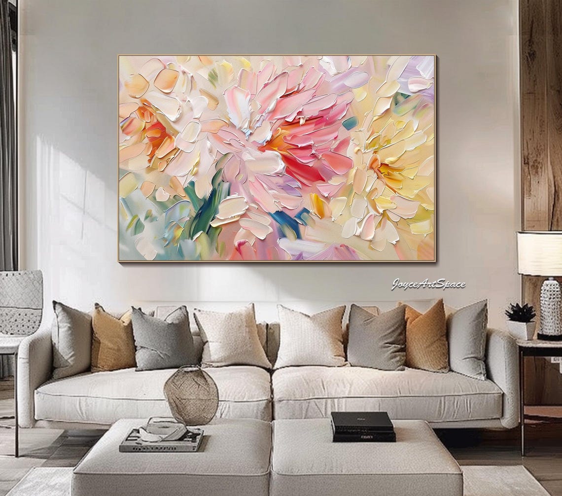 Pink Peach Blossom Petals Textured 3D Abstract Floral Oil Poster - Image 5