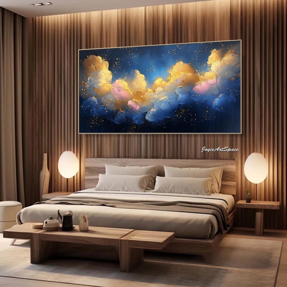 Golden Clouds Night Sky Abstract 3D Textured Impasto Wall Art - Image 4