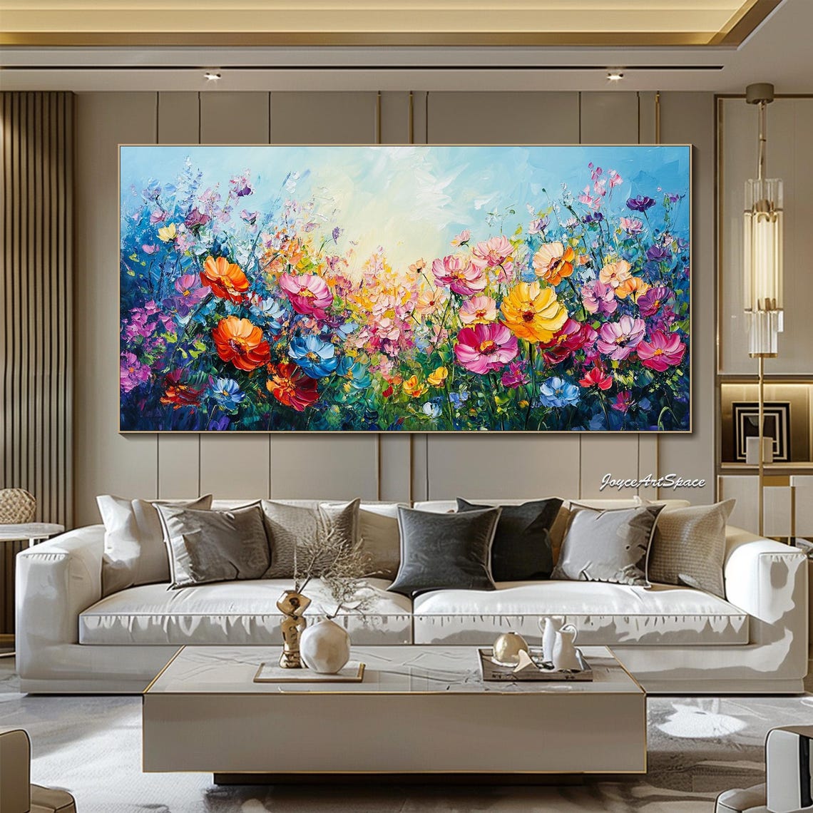 Bright Wildflower Meadow Sunny Sky Textured 3D Floral Art Poster - Image 3