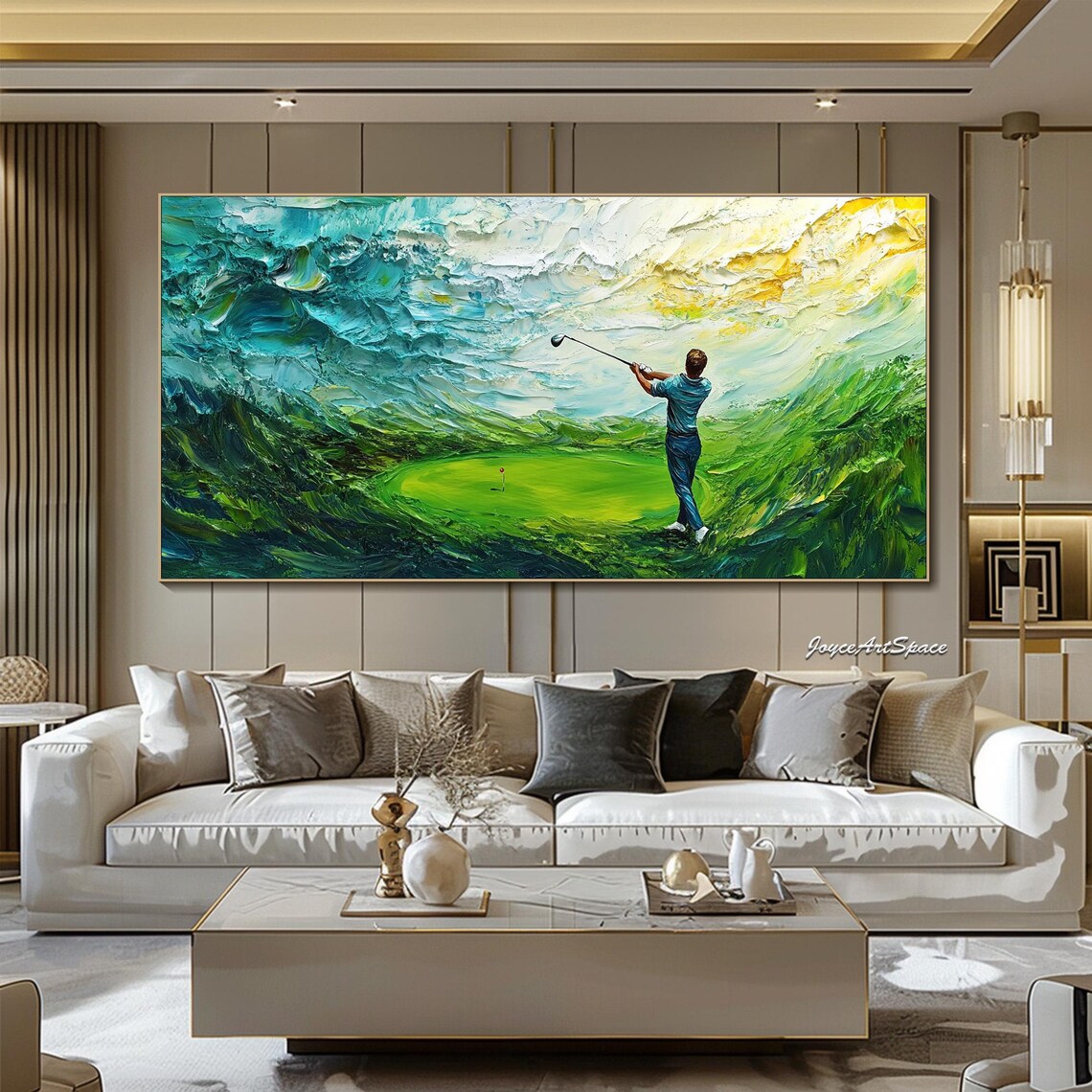 Golfer Mid Swing Green Course Textured 3D Sports Oil Painting Poster - Image 3