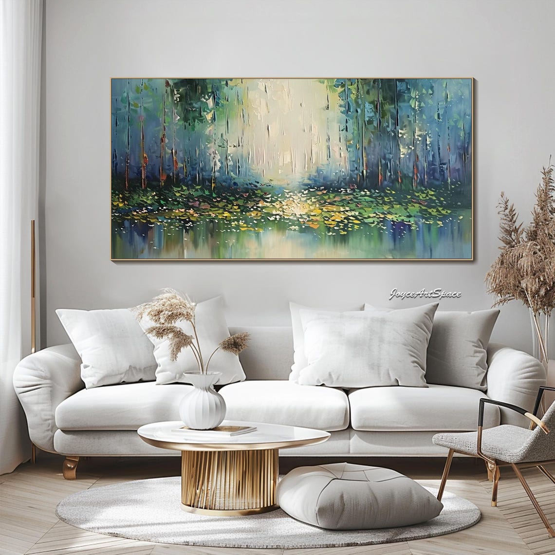 Misty Green Forest Lake Reflection Sunlit Textured 3D Poster - Image 2