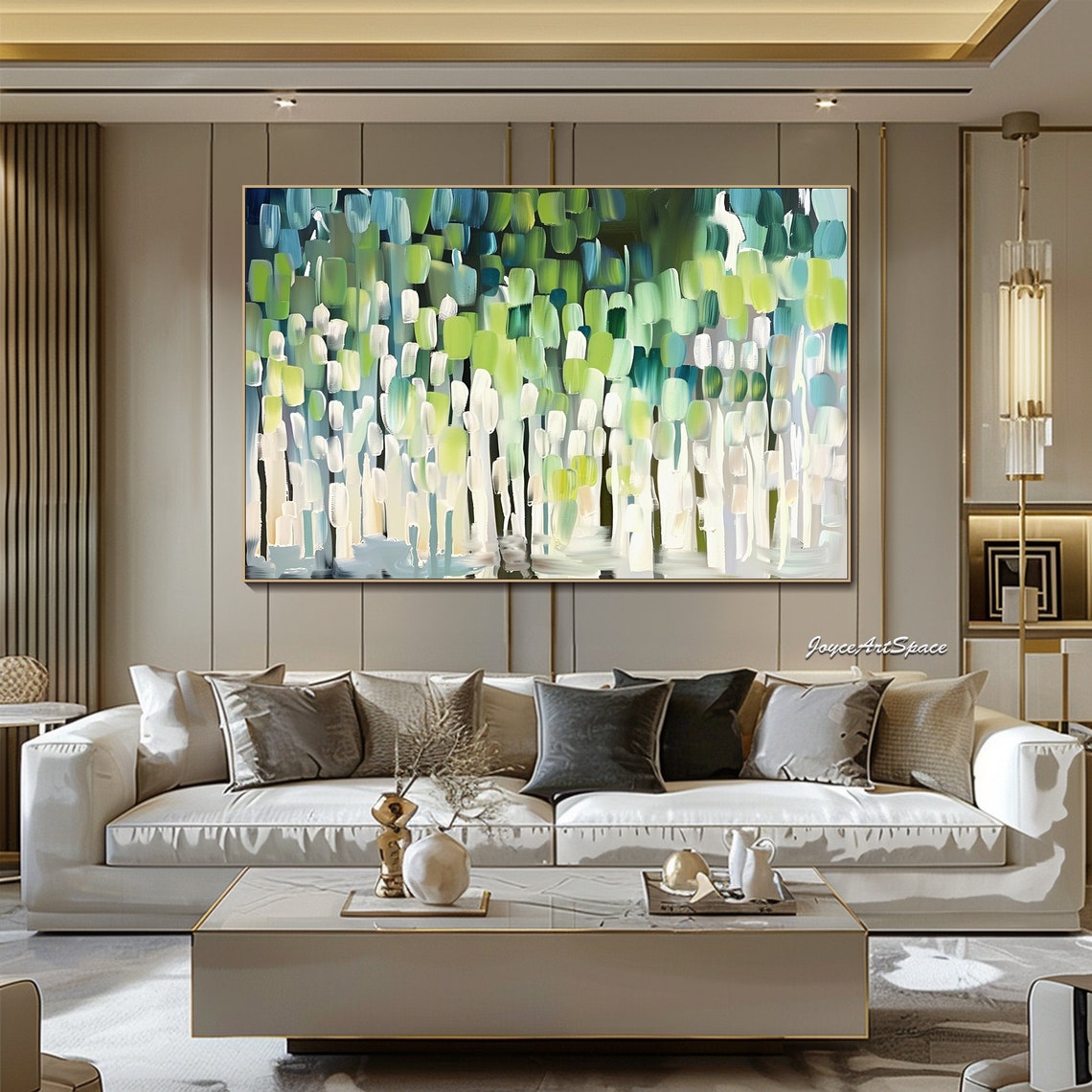 Green Aspen Forest Vertical Brush Abstract 3D Landscape Oil Poster - Image 5