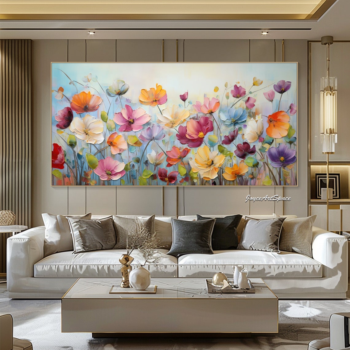Colorful Spring Cosmos Flowers Pastel Blooms 3D Impasto Wall Art - Image 3