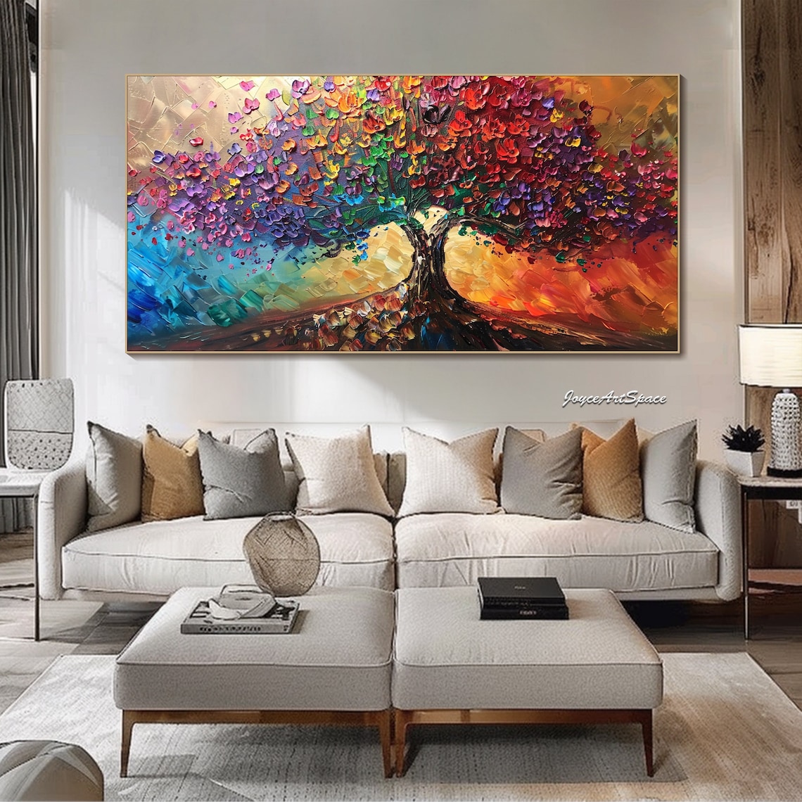 Abstract Colorful Tree Oil Painting, Boho Wall Art Print - Image 3