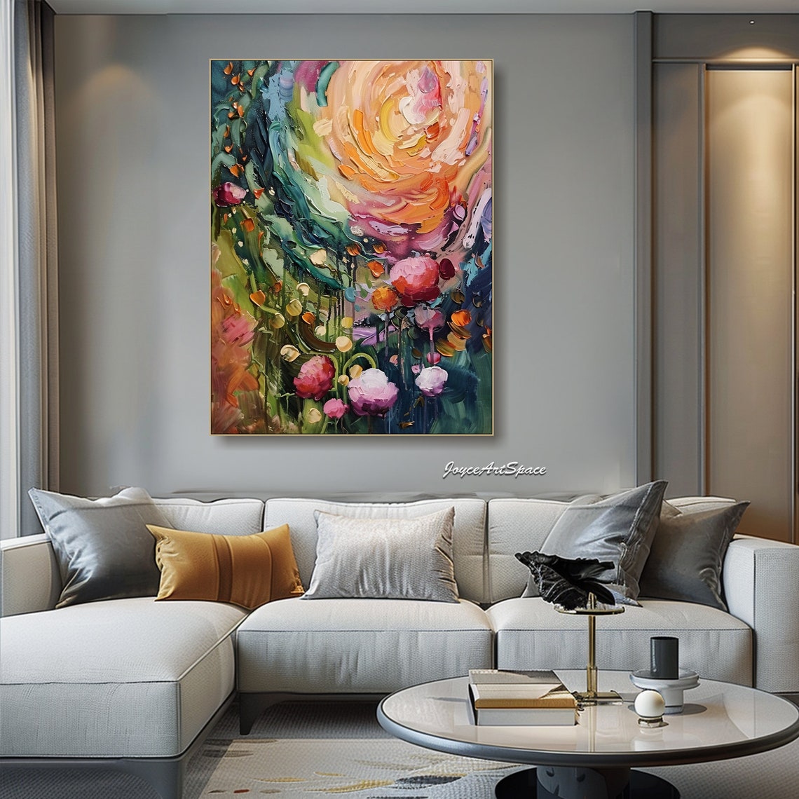 Orange Blossom Sun Abstract Textured 3D Colorful Floral Oil Poster - Image 4