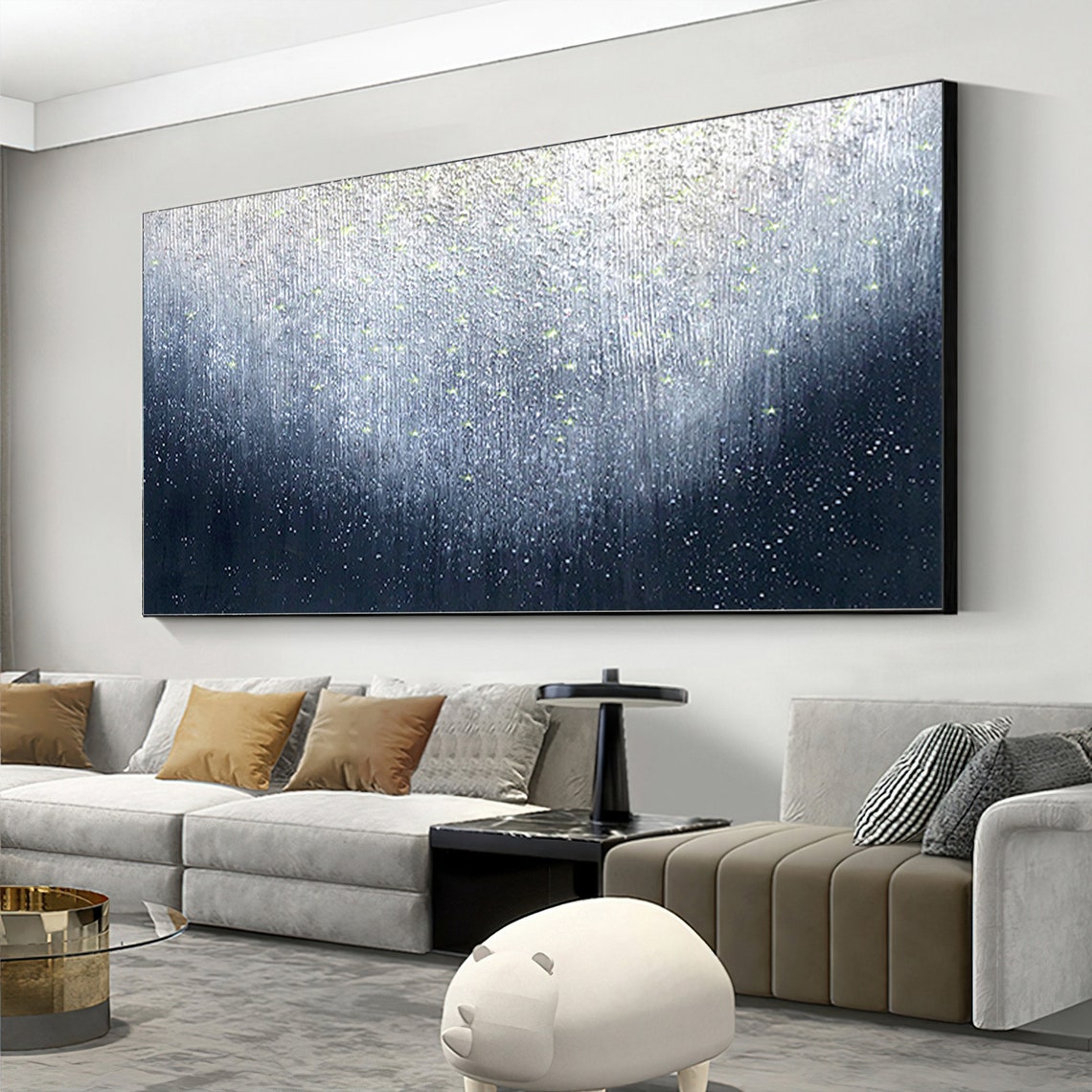 Midnight Blue Starry Night Sky Textured Minimalist Abstract Art Poster - Image 3
