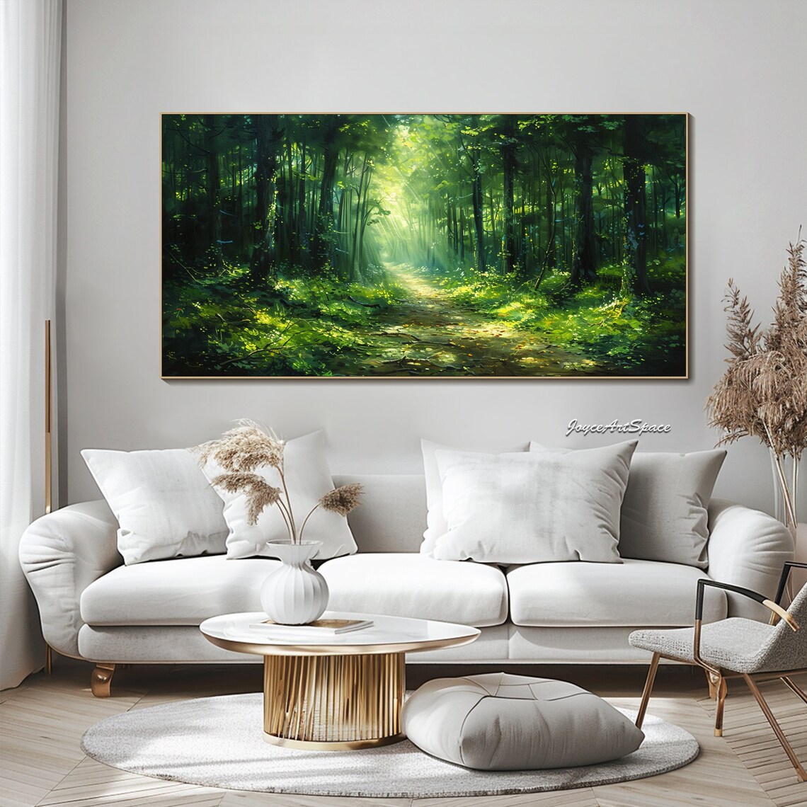 Green Forest Oil Painting, Textured Wall Art Print - Image 2
