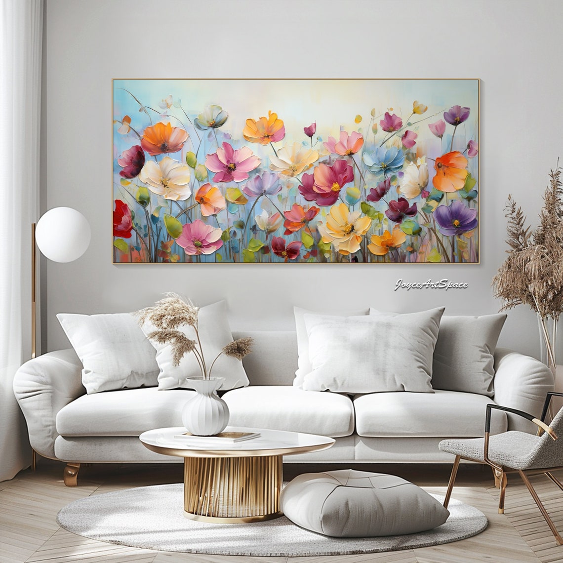 Colorful Spring Cosmos Flowers Pastel Blooms 3D Impasto Wall Art - Image 4
