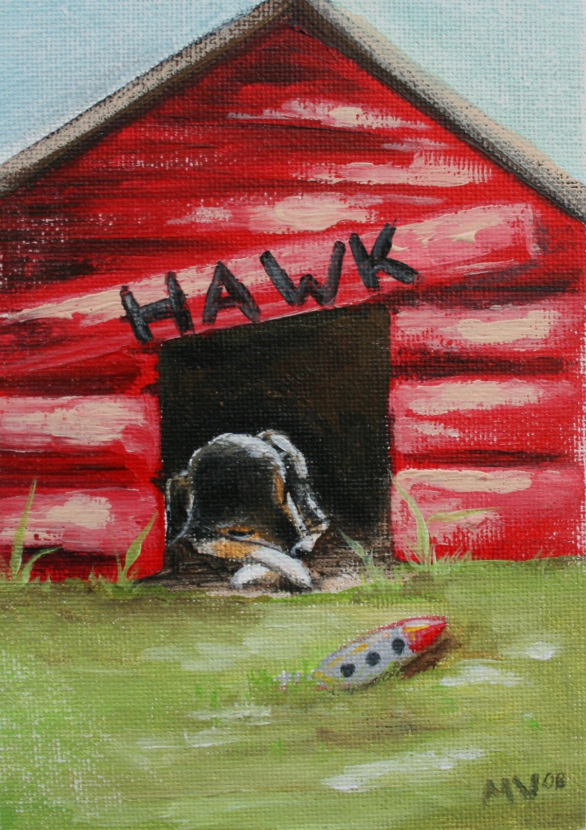 Sleeping Dog In Red Hawk Doghouse With Fishing Lure Art Poster