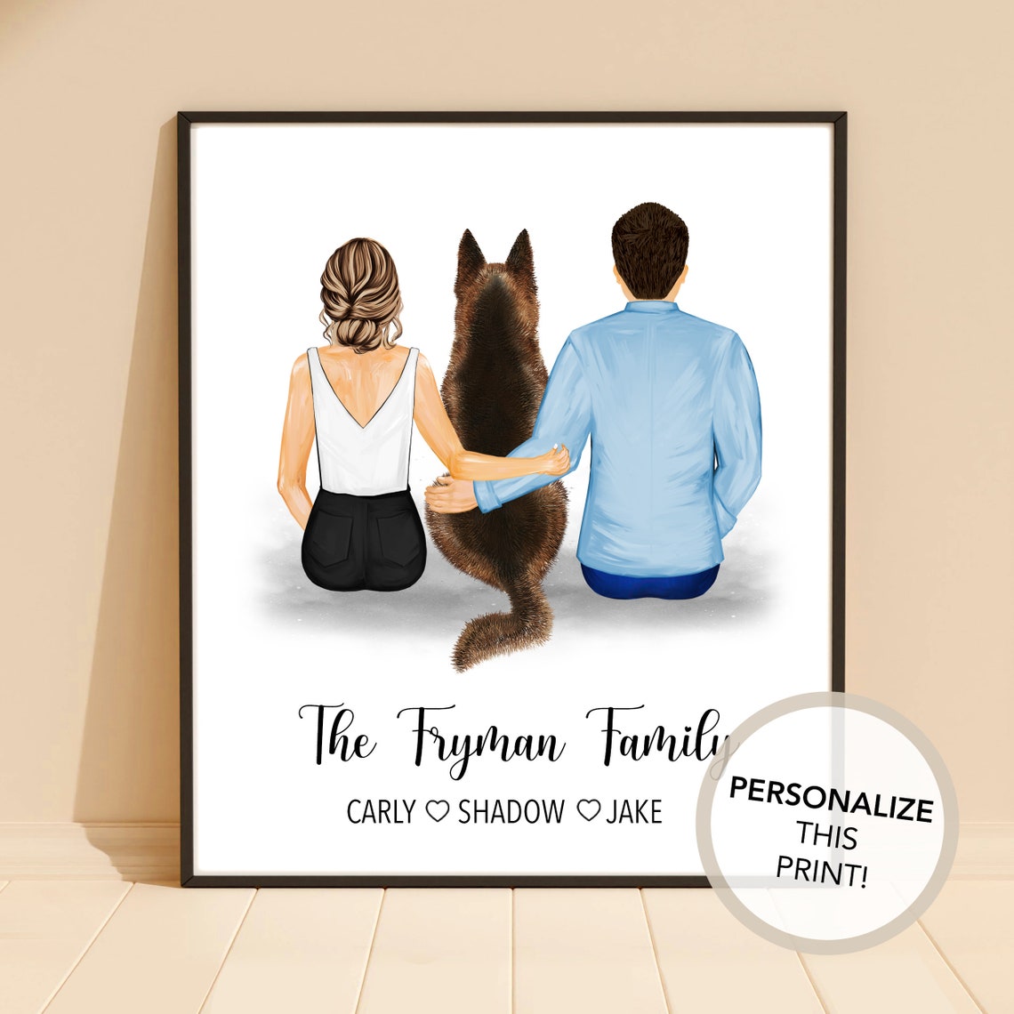 Personalized Couple and German Shepherd Dog Family Custom Poster