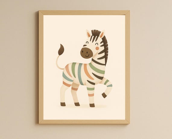 Colorful Zebra Wall Art Safari Animal Nursery Decor Baby Room