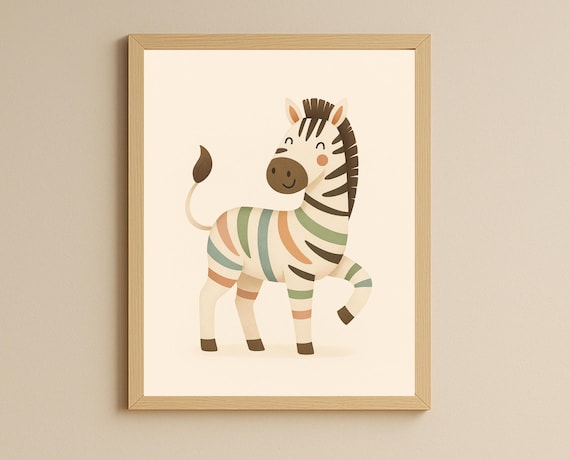 Playful Zebra with Colorful Stripes Cute Safari Nursery Poster
