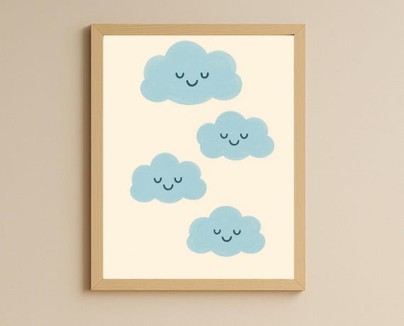 Sleeping Clouds Print Blue Cloud Nursery Wall Art Minimalist Kids Room Decor Gender Neutral Baby