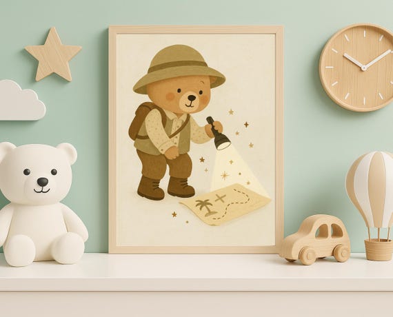 Explorer Bear Wall Art Adventure Nursery Print For Kids Room Dream Jobs Series